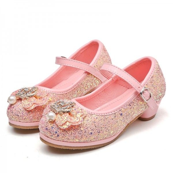 Spring and autumn Korean version of little high-heeled girl's shoes children's Sequin dress single shoes new little girl performance princess shoes
