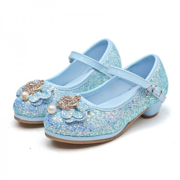 Spring and autumn Korean version of little high-heeled girl's shoes children's Sequin dress single shoes new little girl performance princess shoes
