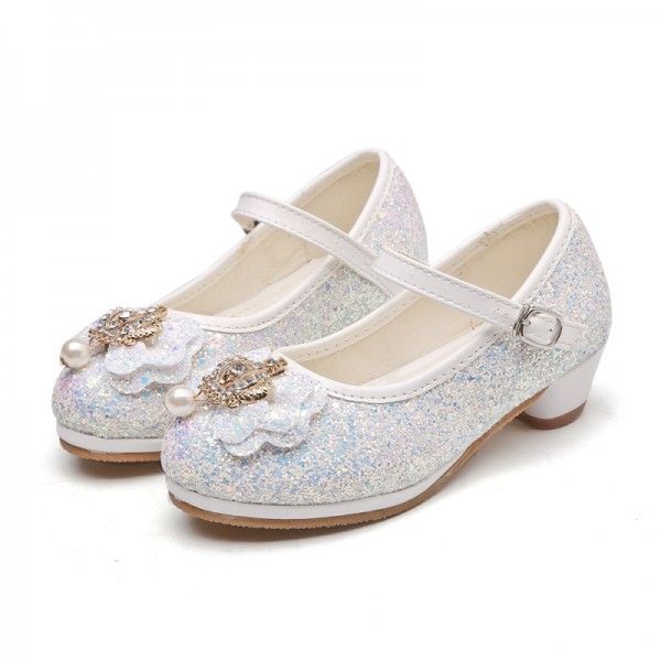 Spring and autumn Korean version of little high-heeled girl's shoes children's Sequin dress single shoes new little girl performance princess shoes
