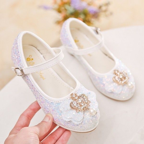 Spring and autumn Korean version of little high-heeled girl's shoes children's Sequin dress single shoes new little girl performance princess shoes
