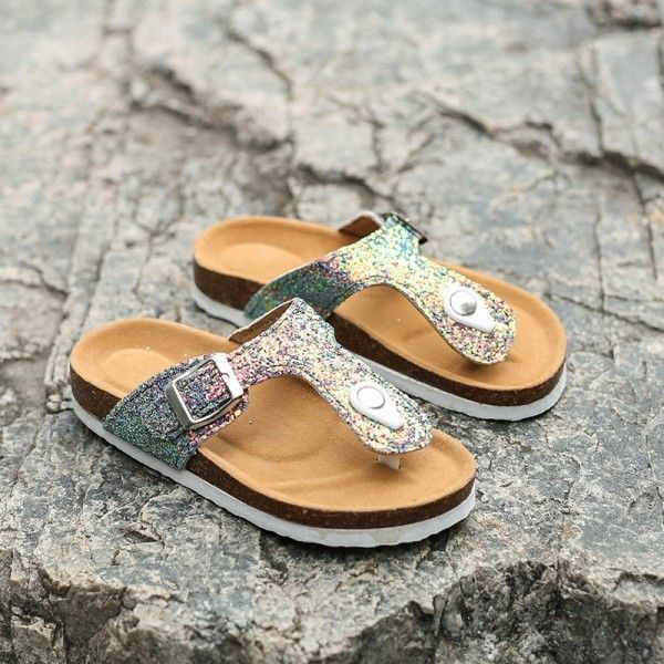 2020 new type cork slippers women's summer flat sole clip foot children's shoes flat with Europe and America boken couple drag toe
