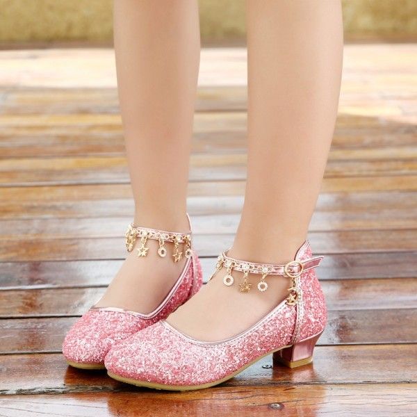 Wholesale 2019 new girls' leather shoes, students' Baotou crystal sandals, Korean version, high-heeled children's princess shoes
