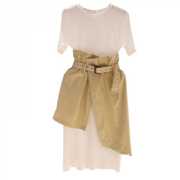 South Korea 2020 summer new women's wear South Korea style slim Two Piece Black Medium Long T-shirt dress women
