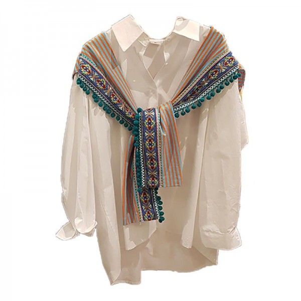 South Korea East Gate 2020 spring and Autumn New Women's clothing Korean loose splicing ethnic style tie loose shirt fashion
