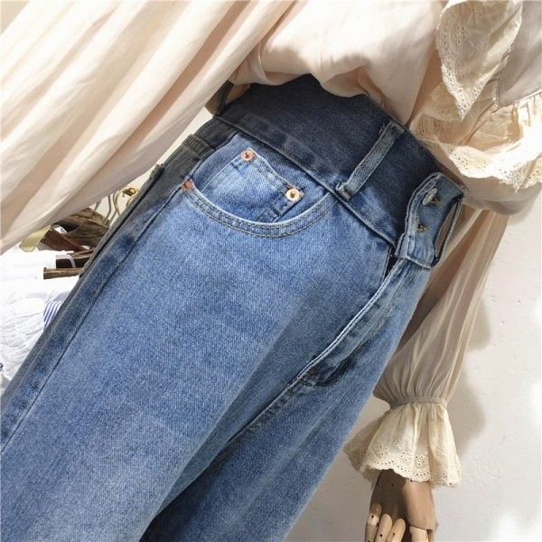 South Korea East Gate 2020 spring and Autumn New Women's Korean version loose and versatile high waist jeans wide leg pants straight bobbin pants
