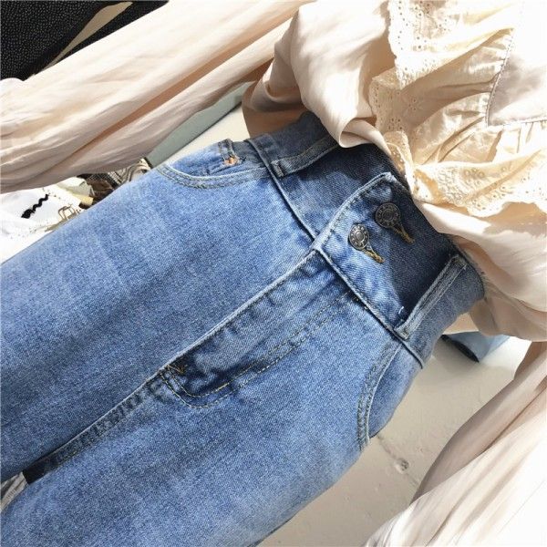 South Korea East Gate 2020 spring and Autumn New Women's Korean version loose and versatile high waist jeans wide leg pants straight bobbin pants
