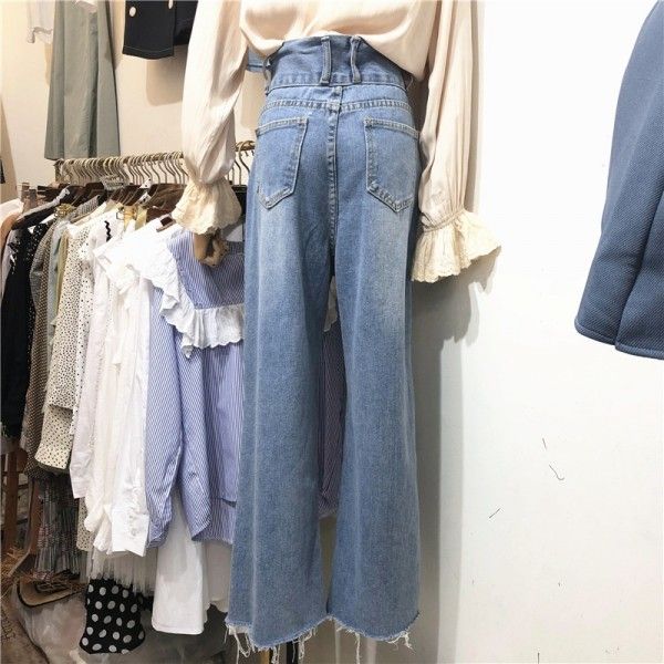 South Korea East Gate 2020 spring and Autumn New Women's Korean version loose and versatile high waist jeans wide leg pants straight bobbin pants
