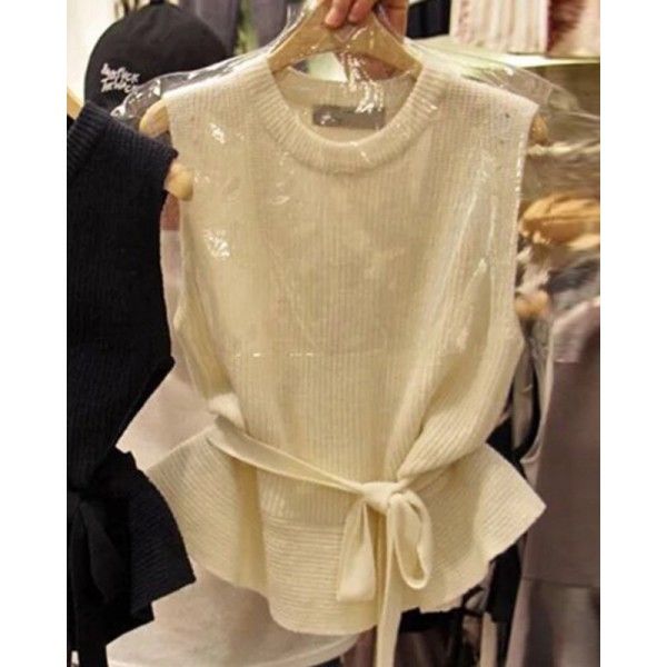 South Korea 2020 spring and Autumn New Women's wear Korean version net red tie waist closed waistless sleeveless head knitted vest sweater
