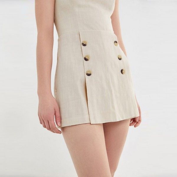 Europe and America 2020 spring and summer sleeveless square collar button design bodysuit suspender strap pants skirt type bodysuit shorts women
