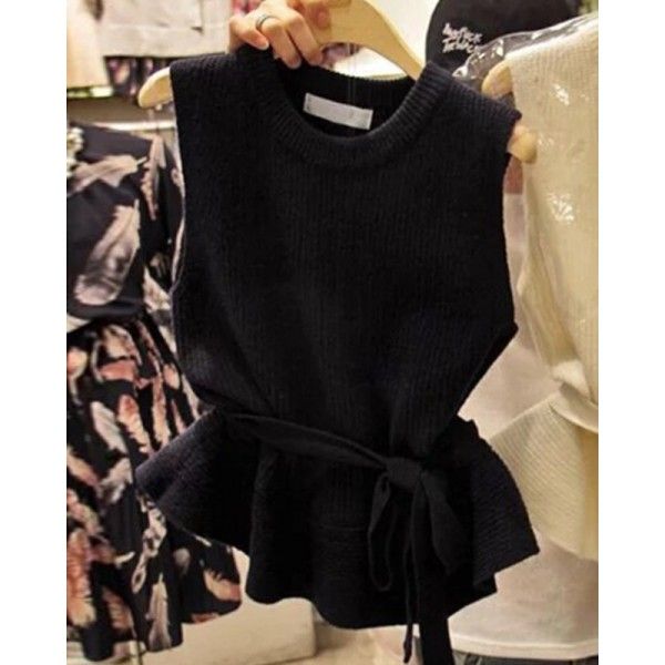 South Korea 2020 spring and Autumn New Women's wear Korean version net red tie waist closed waistless sleeveless head knitted vest sweater
