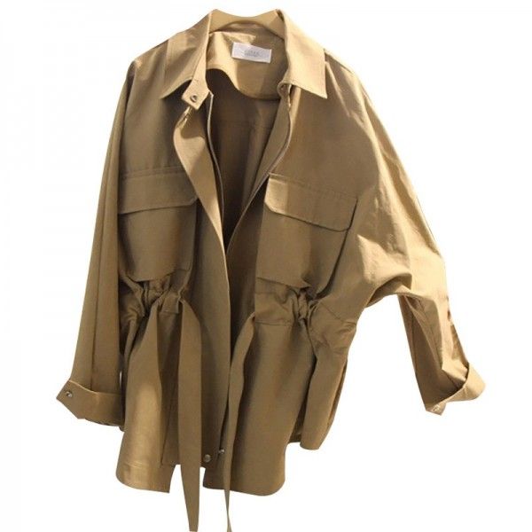 South Korea 2020 spring and Autumn New Women's clothing Korean design sense Lapel waistband lace up long sleeve jacket trench coat
