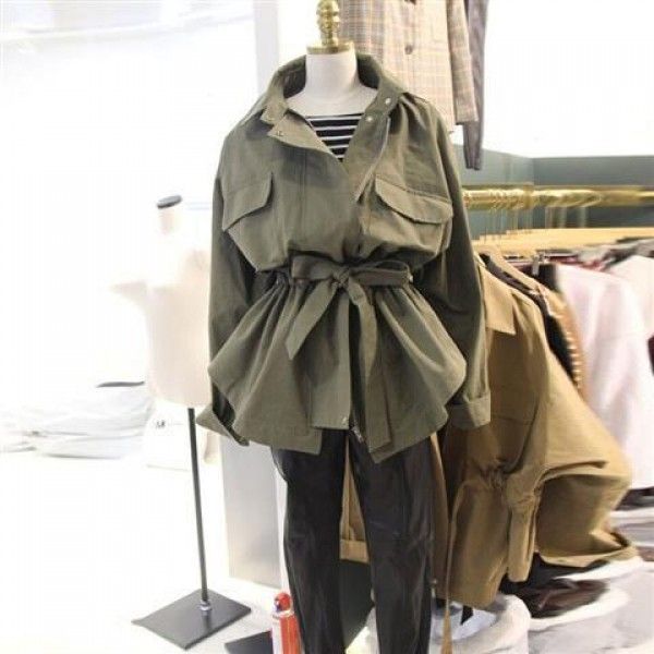 South Korea 2020 spring and Autumn New Women's clothing Korean design sense Lapel waistband lace up long sleeve jacket trench coat
