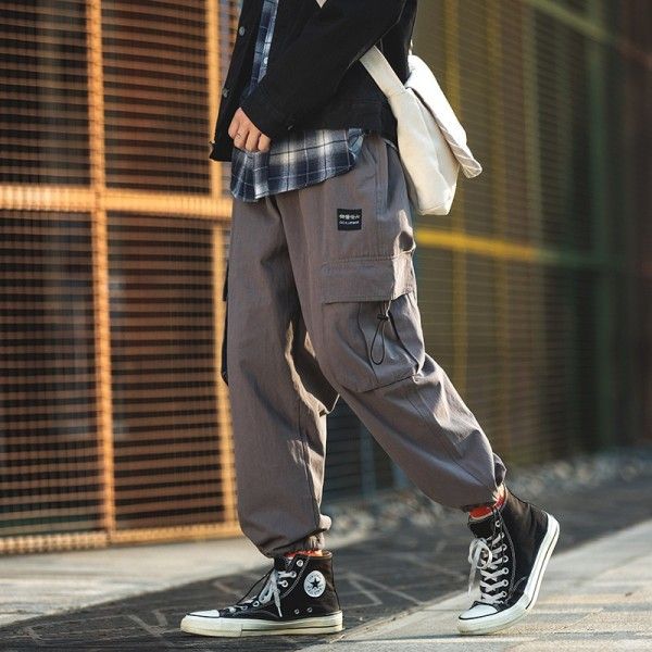 Japanese autumn new fashion brand men's straight casual pants loose sports tooling pants men's legged Harun pants
