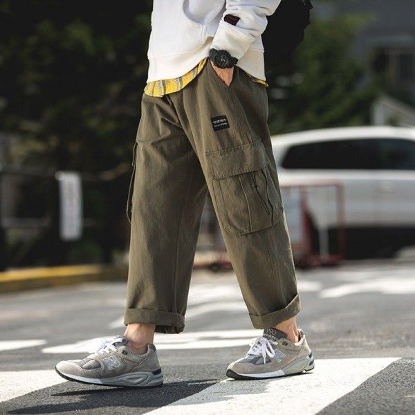 Japanese autumn new fashion brand men's straight casual pants loose sports tooling pants men's legged Harun pants

