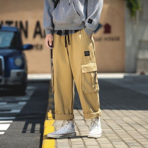 Japanese autumn new fashion brand men's straight casual pants loose sports tooling pants men's legged Harun pants
