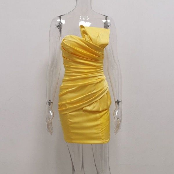 New European and American women's wear bra Bow Elastic tint sexy solid party dress nightclub short dress
