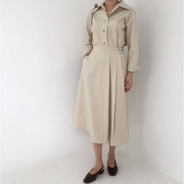 Early autumn women's new 2019 Korean chic style celebrity temperament waist gathering show thin Pleated Dress
