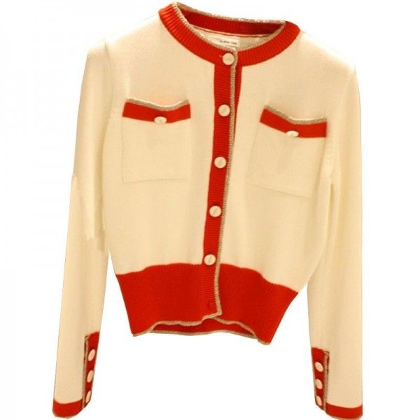 South Korea 2020 spring and Autumn New Women's clothing Korean version of the all-in-one netred design sense small fragrance contrast color knitted cardigan coat
