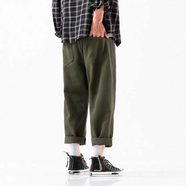 Autumn new Japanese style solid color loose straight pants for young men's casual pants loose men's pants overalls wide leg pants
