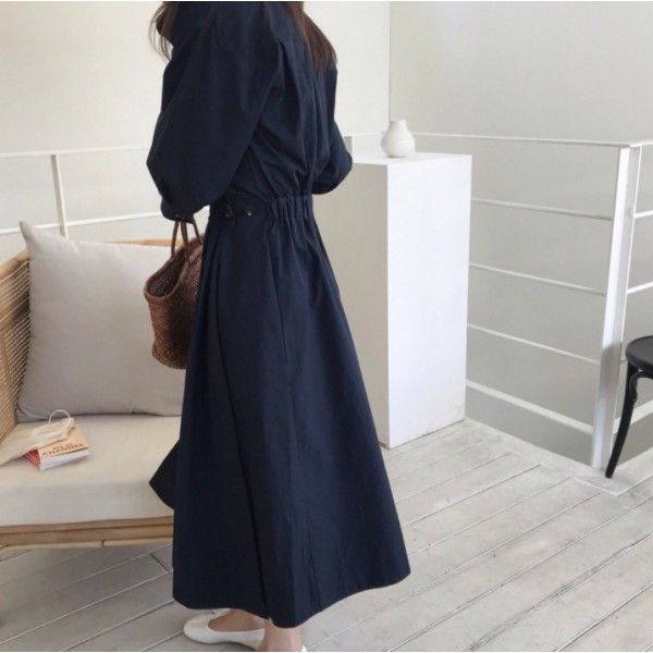 Early autumn women's new 2019 Korean chic style celebrity temperament waist gathering show thin Pleated Dress
