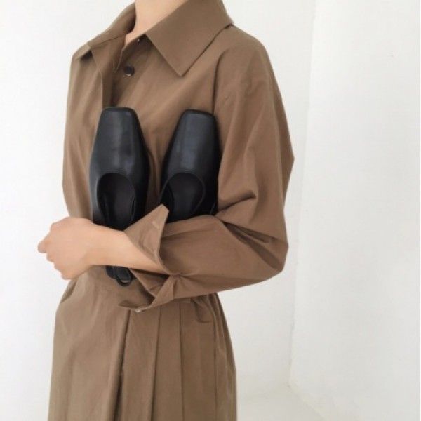 Early autumn women's new 2019 Korean chic style celebrity temperament waist gathering show thin Pleated Dress
