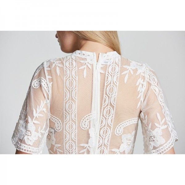 Women's foreign trade European and American fashion one-piece pants women's shorts sexy deep V-neck low back mesh embroidery casual pants
