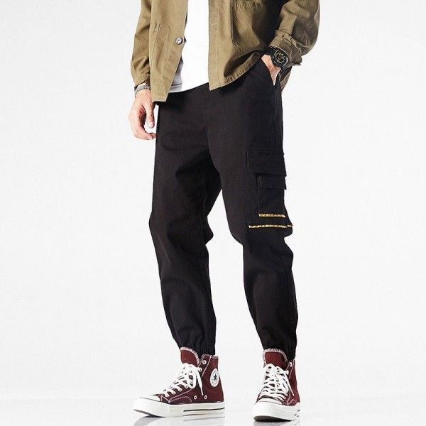 Spring new style overalls men's trend loose straight tube fashion brand Korean pants casual simple legged men's pants