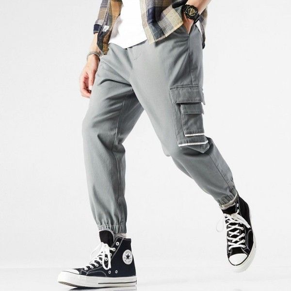 Spring new style overalls men's trend loose straight tube fashion brand Korean pants casual simple legged men's pants