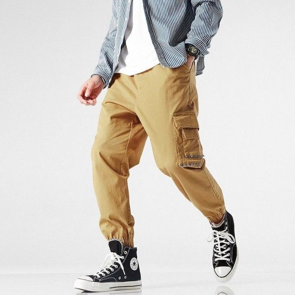 Spring new style overalls men's trend loose straight tube fashion brand Korean pants casual simple legged men's pants