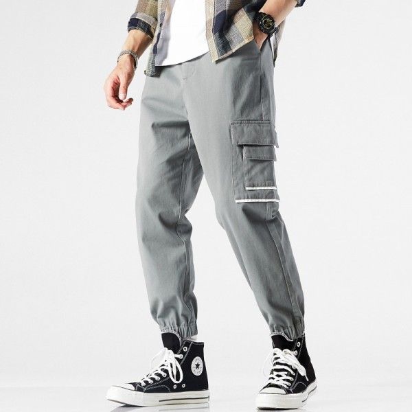 Spring new style overalls men's trend loose straight tube fashion brand Korean pants casual simple legged men's pants