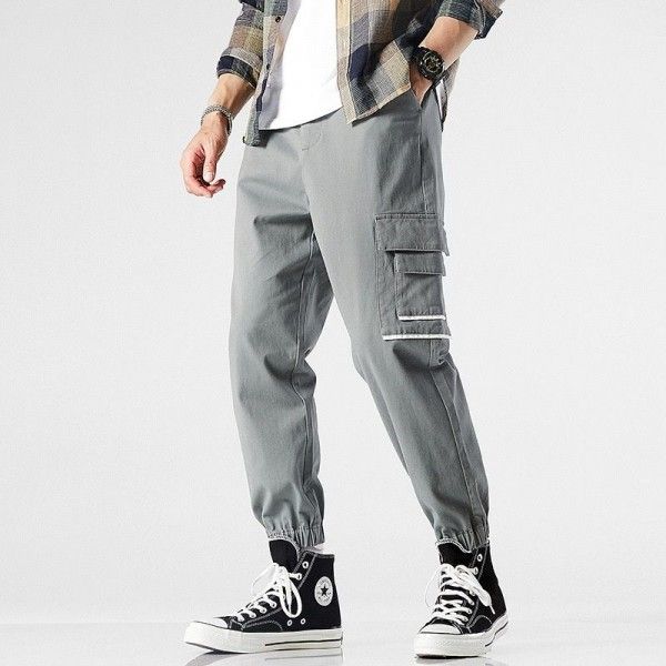 Spring new style overalls men's trend loose straight tube fashion brand Korean pants casual simple legged men's pants