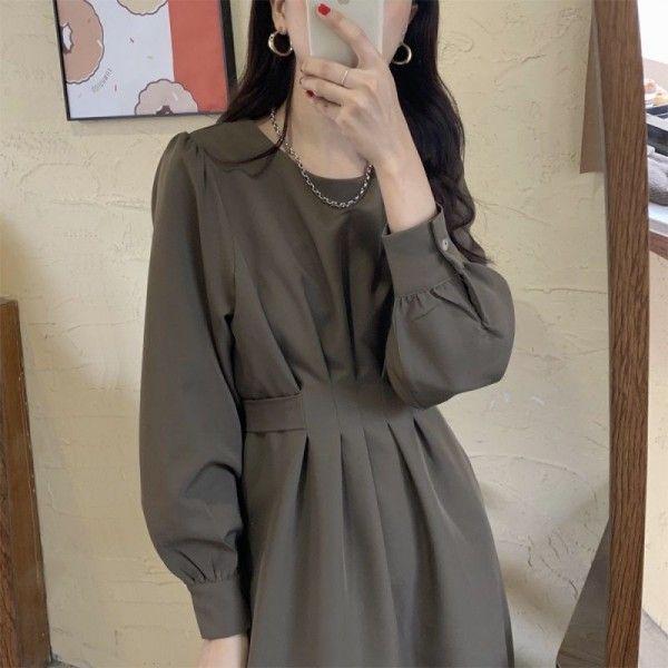 Cross border source of goods: 2020 Korean version, new dark style, fine feel, French retro waist collection dress
