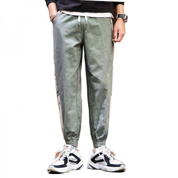 Fashion brand overalls men's 2020 spring trend casual Leggings Harun pants 9-point Korean version versatile youth long pants
