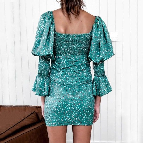 2020 cross border hot selling new Europe and America spring and summer women's fashion small flower flare sleeve dress short skirt
