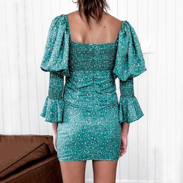 2020 cross border hot selling new Europe and America spring and summer women's fashion small flower flare sleeve dress short skirt
