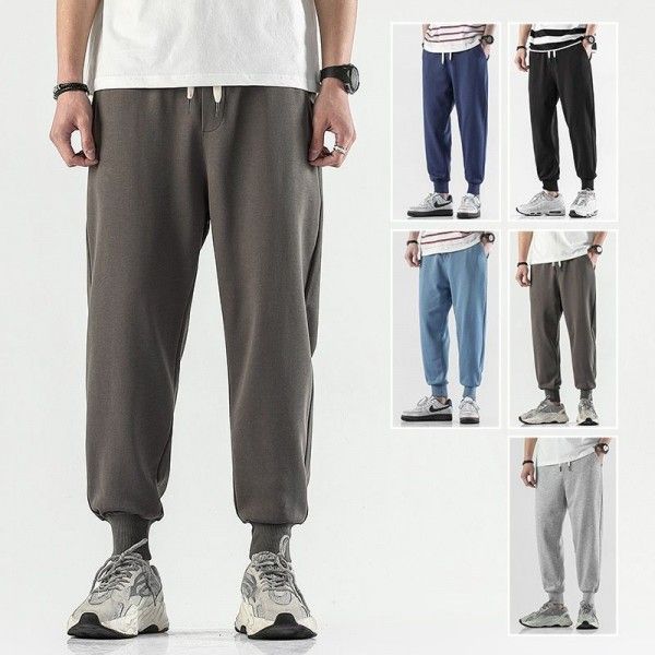 2020 summer new solid small leg casual pants men's elastic sports pants thin loose Harun pants trend
