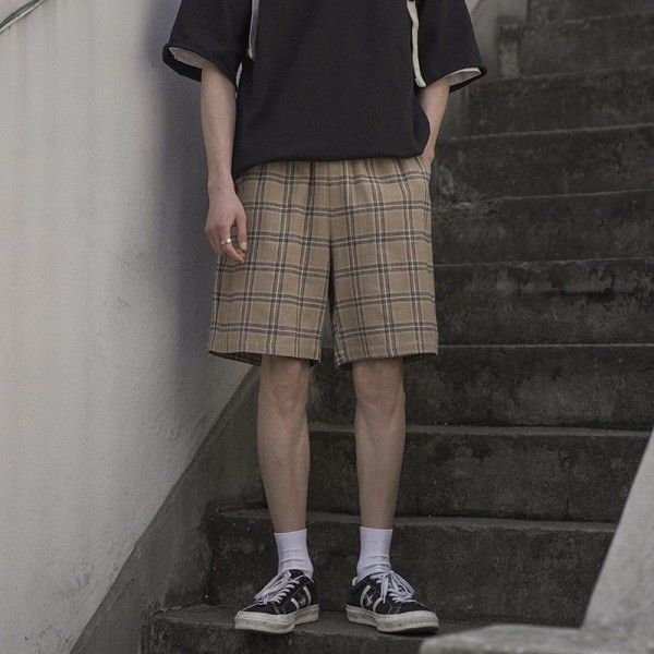 2020 summer Hong Kong trend shorts men's pants casual loose Plaid fashion brand pants men's big underpants men
