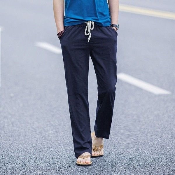 Linen pants men's loose cotton and linen pants thin men's casual pants summer linen pants trendy retro straight tube large size
