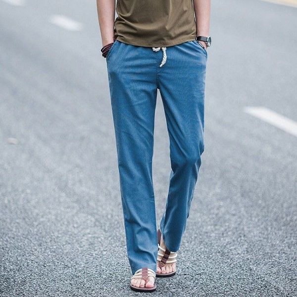 Linen pants men's loose cotton and linen pants thin men's casual pants summer linen pants trendy retro straight tube large size
