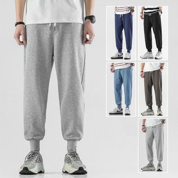 2020 summer new solid small leg casual pants men's elastic sports pants thin loose Harun pants trend
