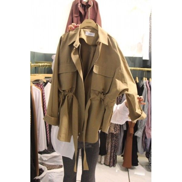 South Korea 2020 spring and Autumn New Women's clothing Korean design sense Lapel waistband lace up long sleeve jacket trench coat
