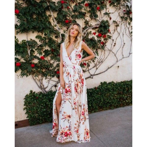 Popular item source of eaby 2020 summer Europe and America printed chiffon dress Bohemia Holiday Beach split long skirt
