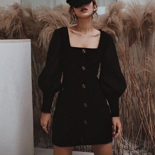 2020 spring French retro European and American women's black dress celebrity sweet dress slim student skirt wholesale

