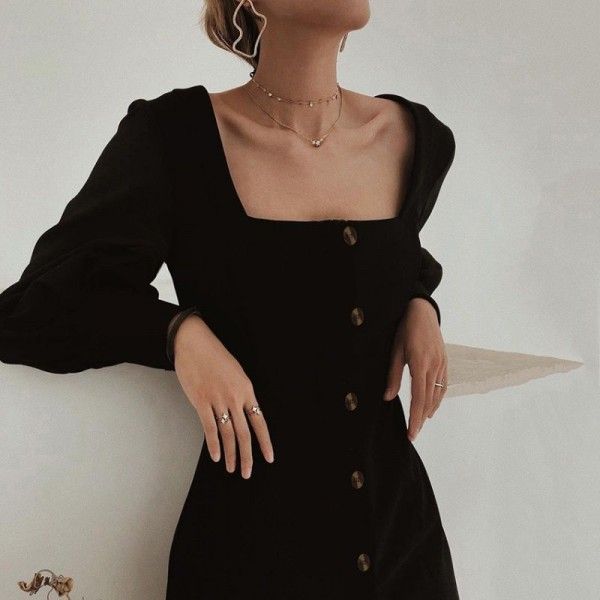 2020 spring French retro European and American women's black dress celebrity sweet dress slim student skirt wholesale

