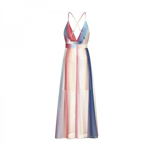 European and American popular open back cross suspender long dress summer cross border hot sale Bohemian Printed Dress
