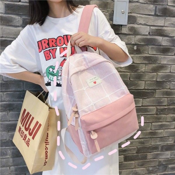 Cross border new ins schoolbag for female students shoulder bag Korean version of Sen Department ancient sense Plaid backpack Japanese canvas bag