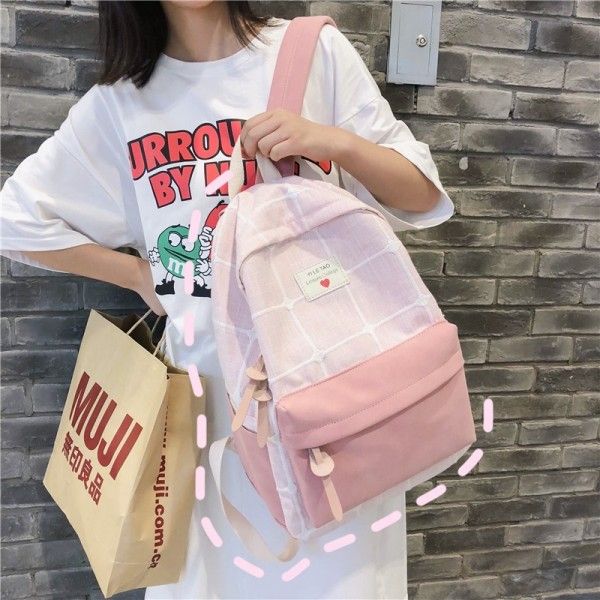 Cross border new ins schoolbag for female students shoulder bag Korean version of Sen Department ancient sense Plaid backpack Japanese canvas bag