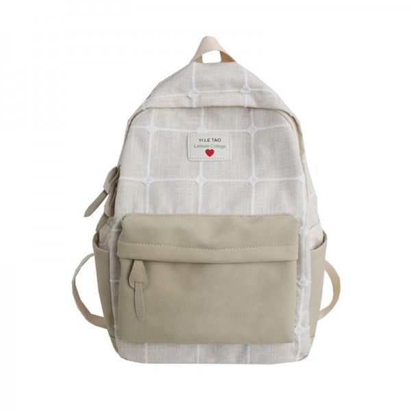 Cross border new ins schoolbag for female students shoulder bag Korean version of Sen Department ancient sense Plaid backpack Japanese canvas bag