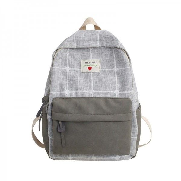 Cross border new ins schoolbag for female students shoulder bag Korean version of Sen Department ancient sense Plaid backpack Japanese canvas bag