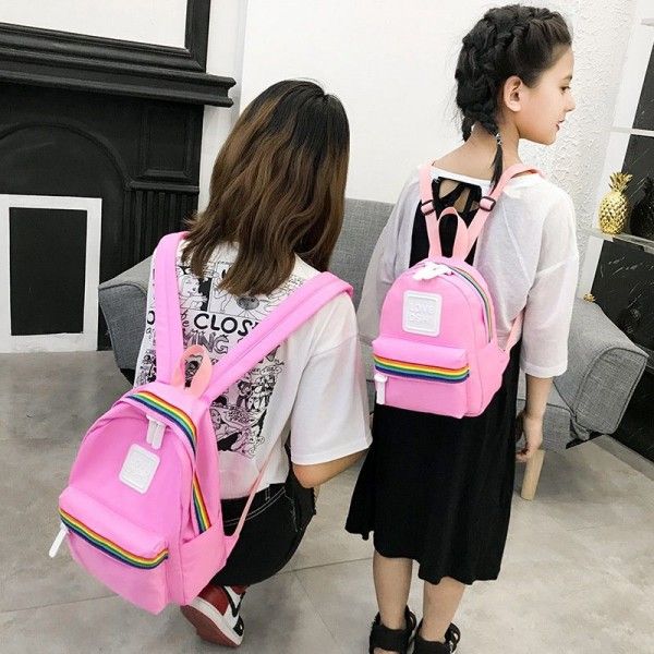 Factory direct sales cross border new leisure backpack children's backpack parent-child nylon solid color schoolbag